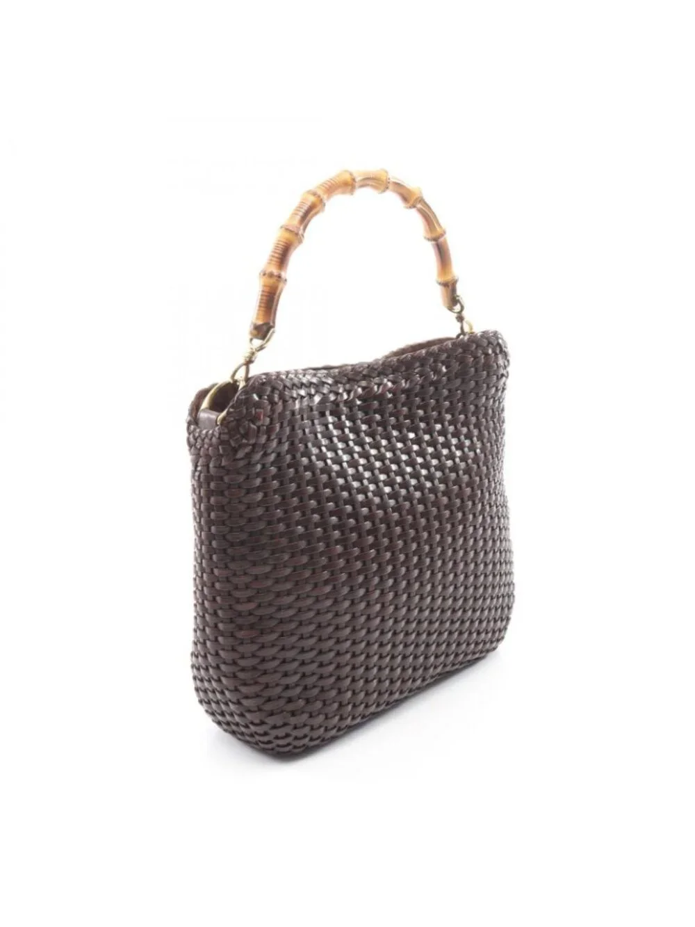 Gucci Handbag Bamboo 2-Way 001 Dark Brown Leather Braided Shoulder - Picture 2 of 11